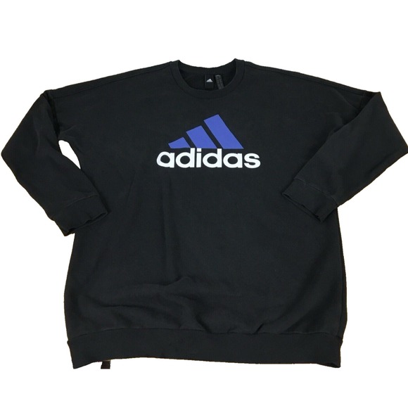 adidas Other - Adidas Mens Crewneck Sweatshirt Black Blue Logo Pullover Large FS2NJ5K